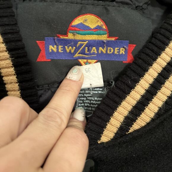 NEW ZLANDER Vintage 90s Leather & Wool Letterman Varsity Heavyweight Jacket- XL - Picture 6 of 9